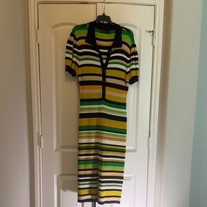 Striped Knit Dress - Green, Yellow, Black